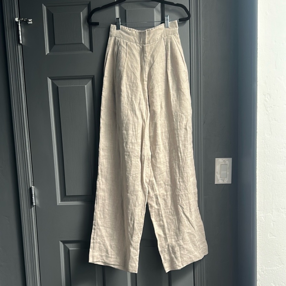 Faithfull the Brand Tan Linen Trousers Wide-Leg